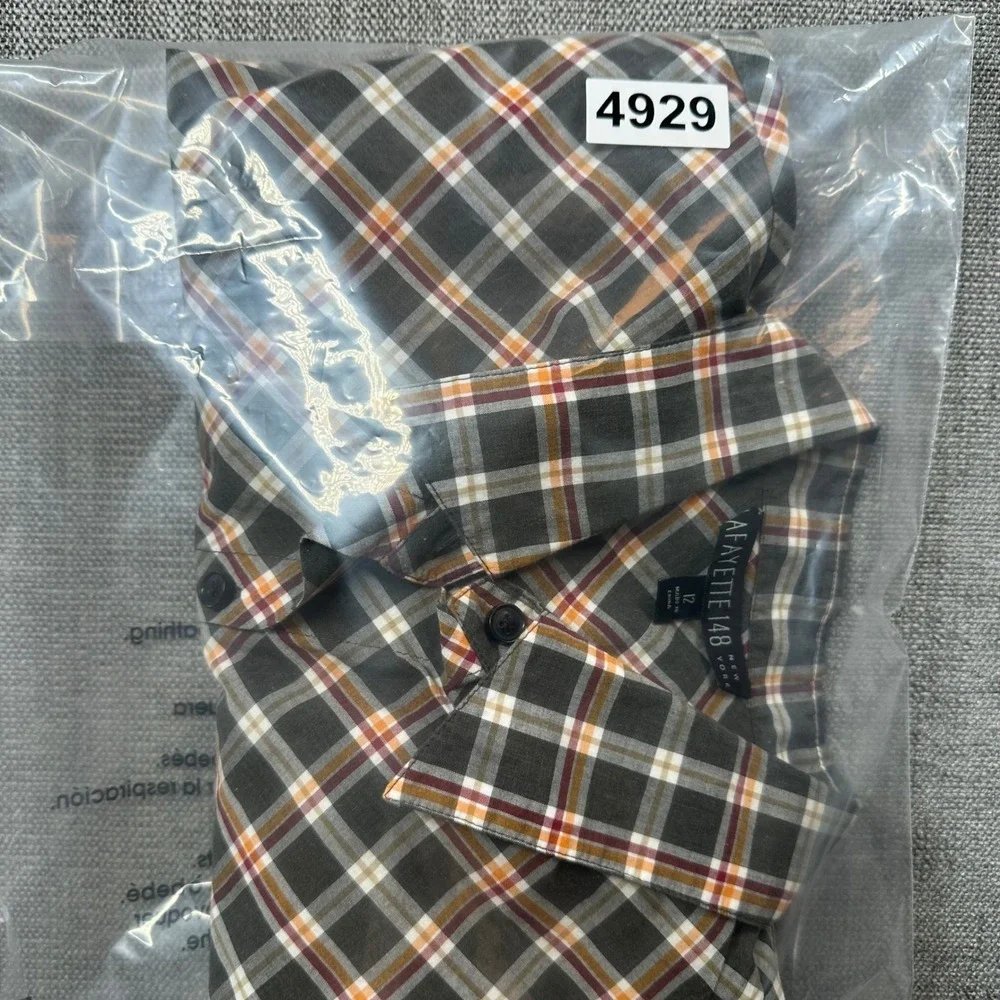 Lafayette 148 Button Down Women 12 Grey Plaid  Long Sleeve Bias Cut - Picture 12 of 12